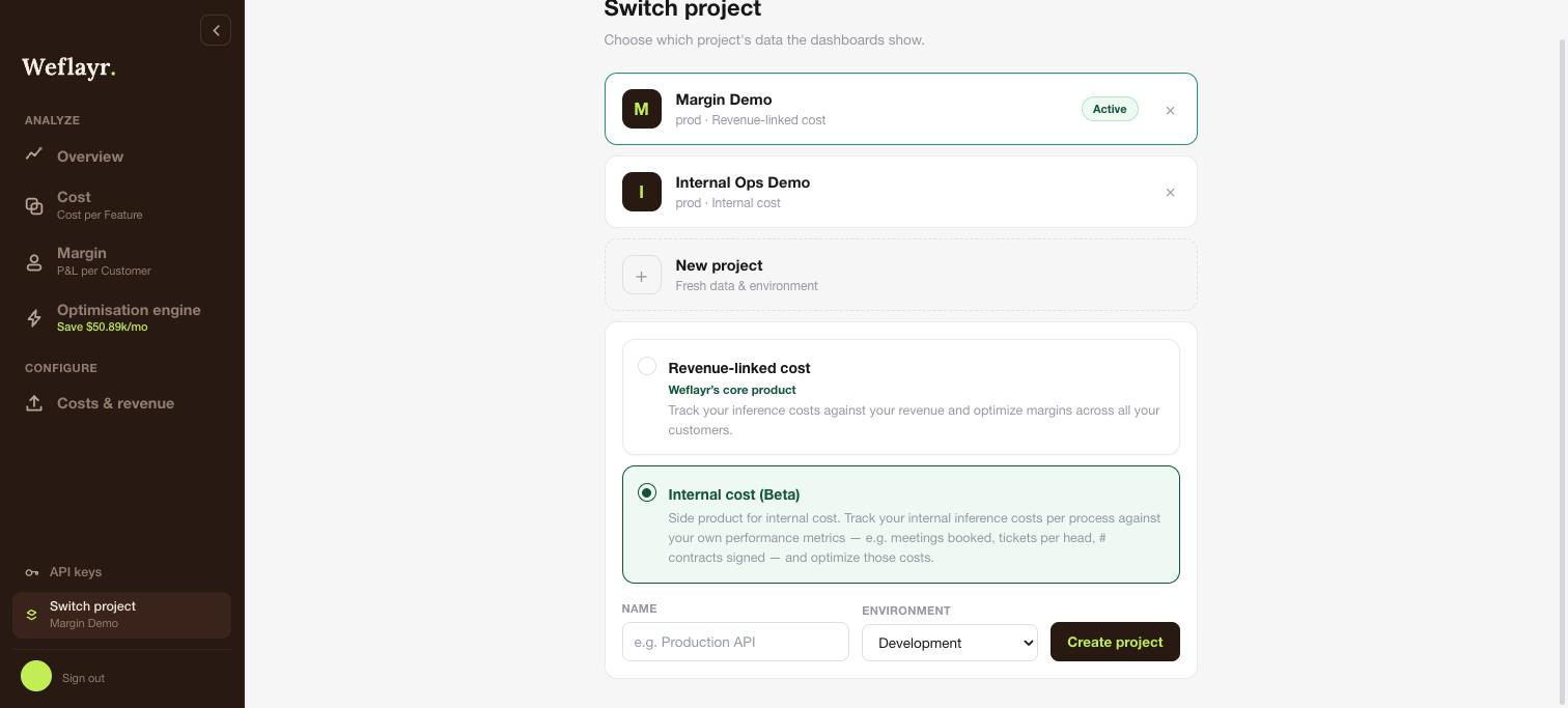 Create an internal project from Switch project