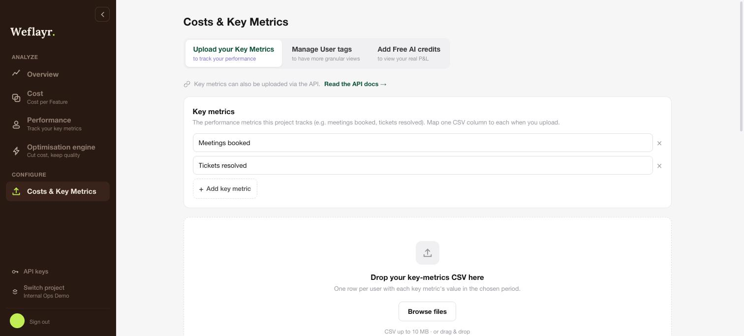 Key metrics names and CSV upload